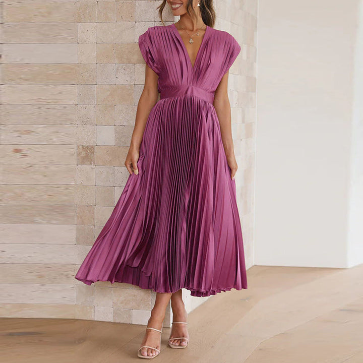 Valerie | Women's Pleated V-Neck Midi Dress