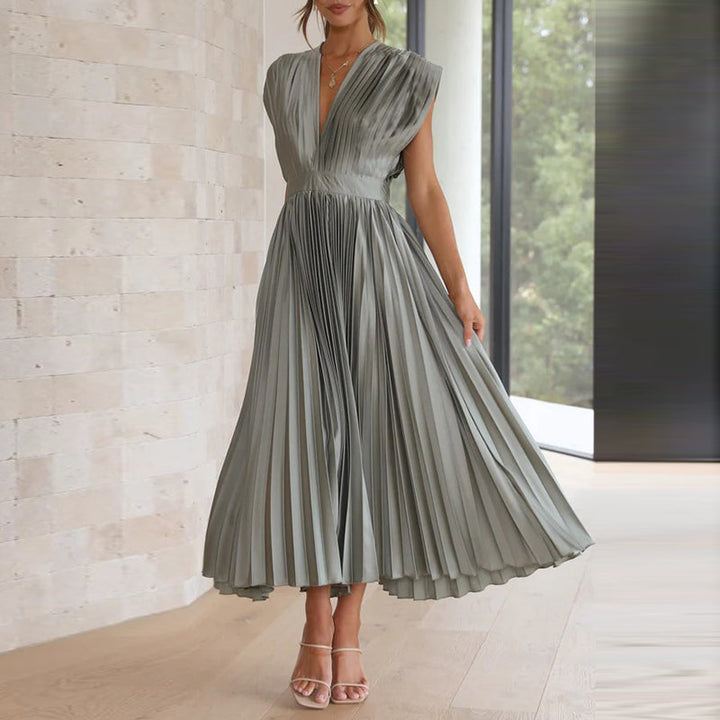 Valerie | Women's Pleated V-Neck Midi Dress