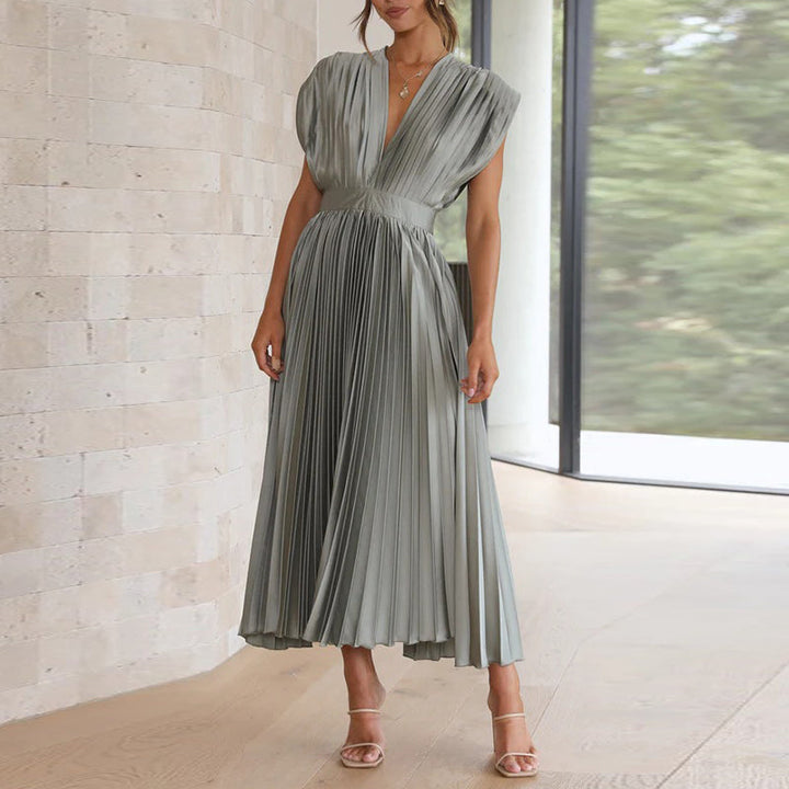 Valerie | Women's Pleated V-Neck Midi Dress