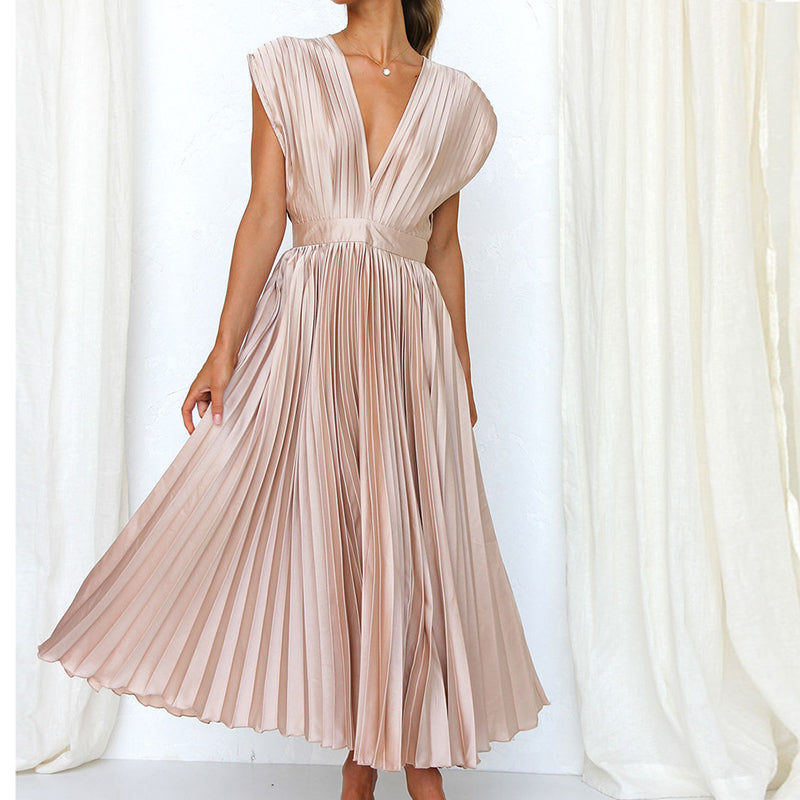Valerie | Women's Pleated V-Neck Midi Dress
