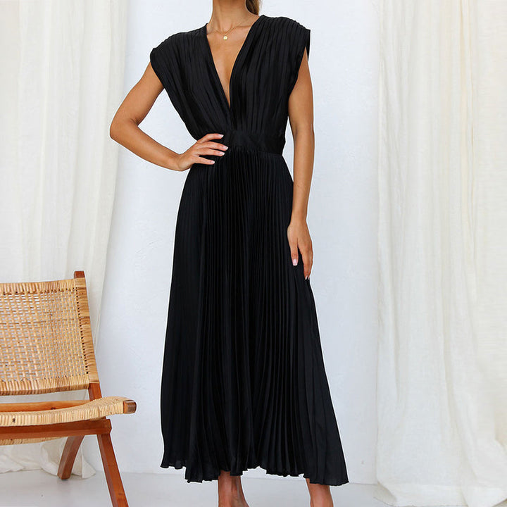 Valerie | Women's Pleated V-Neck Midi Dress