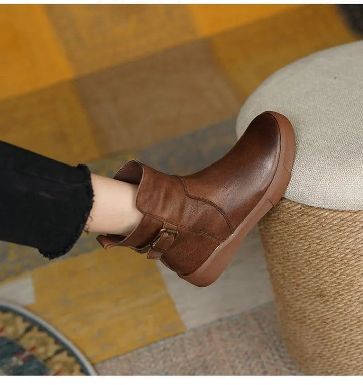 Riley | Women's Leather Platform Buckle Strap Ankle Boots