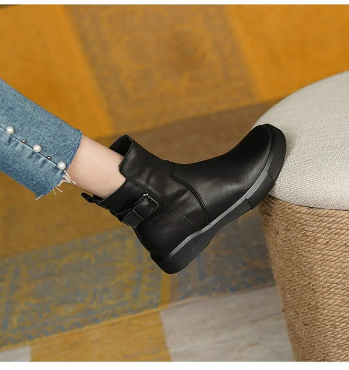Riley | Women's Leather Platform Buckle Strap Ankle Boots