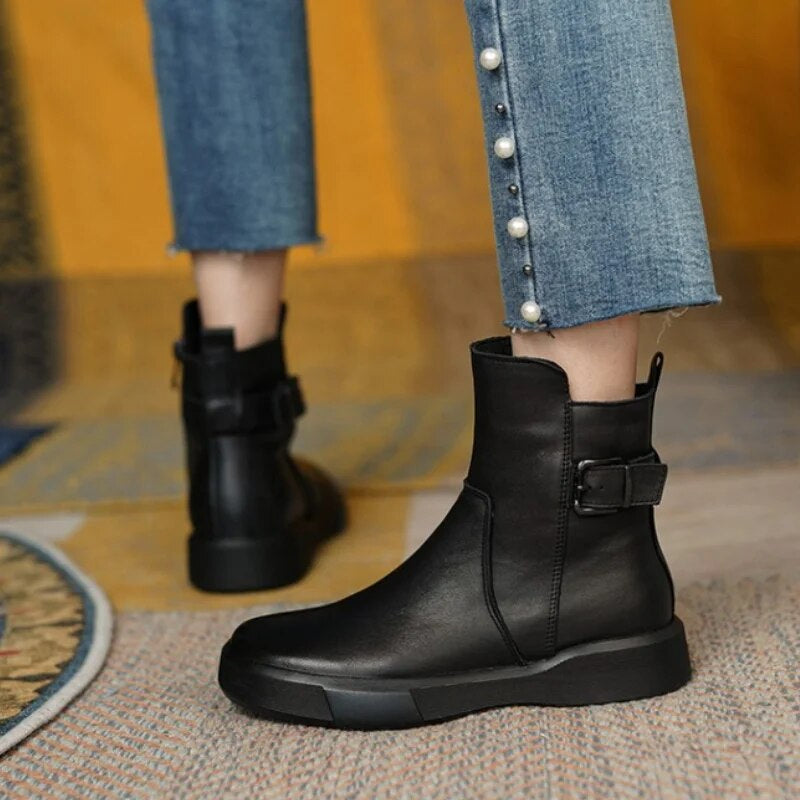 Riley | Women's Leather Platform Buckle Strap Ankle Boots