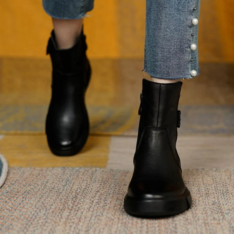 Riley | Women's Leather Platform Buckle Strap Ankle Boots