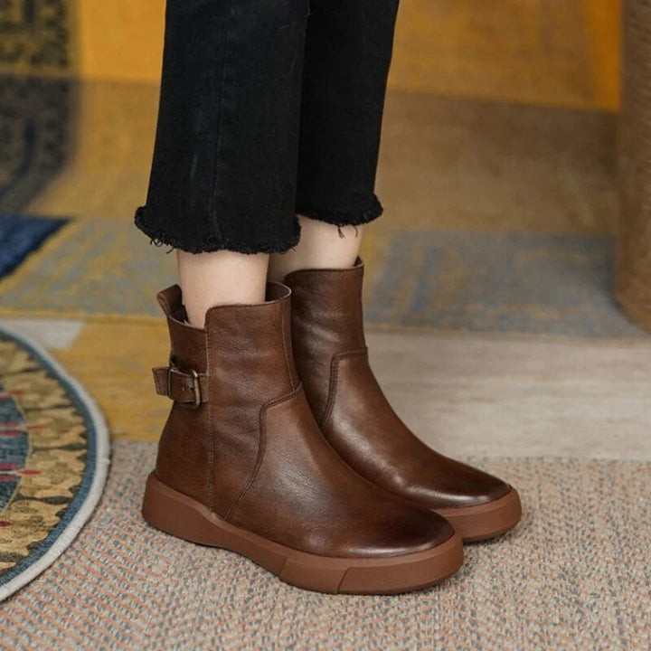 Riley | Women's Leather Platform Buckle Strap Ankle Boots