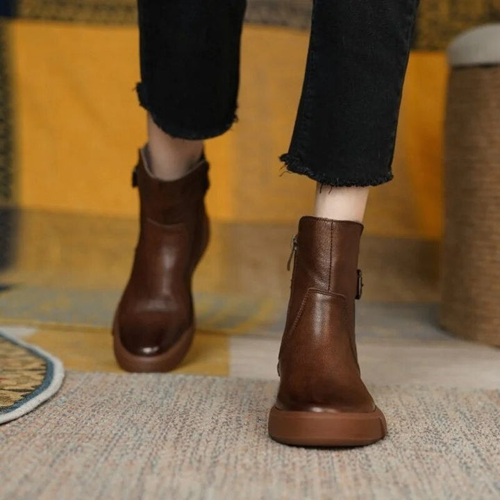 Riley | Women's Leather Platform Buckle Strap Ankle Boots