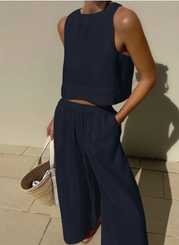 Sienna | Women's Linen Crop Top & Wide-Leg Pant Set