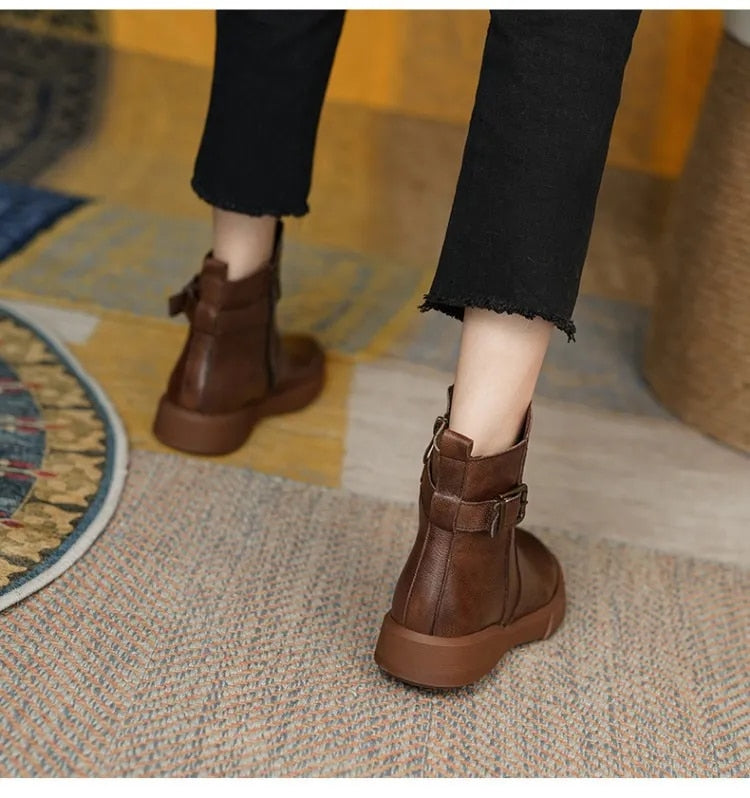 Riley | Women's Leather Platform Buckle Strap Ankle Boots