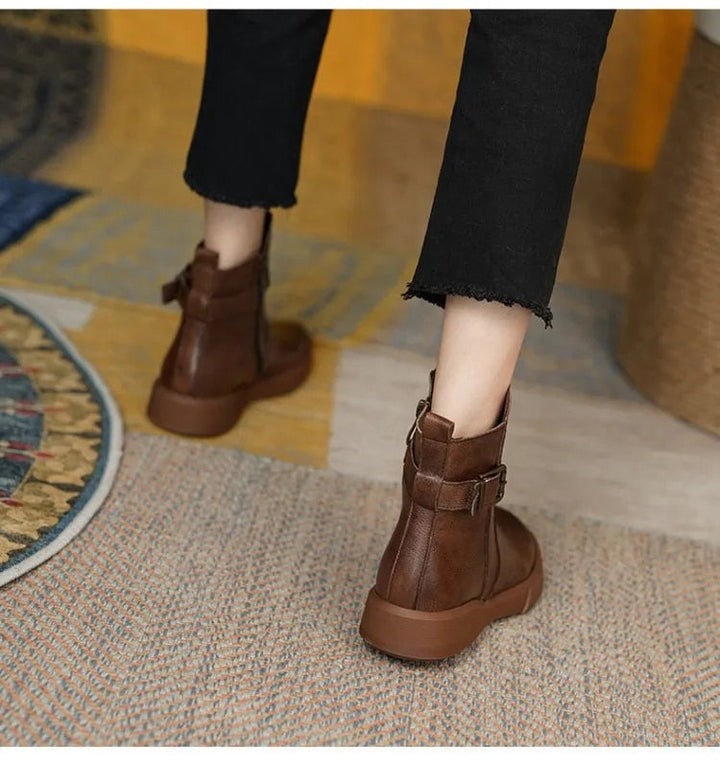 Riley | Women's Leather Platform Buckle Strap Ankle Boots