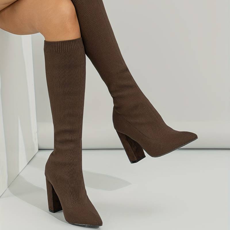 Nina | Women's Stretch Knit Knee-High Heel Boots