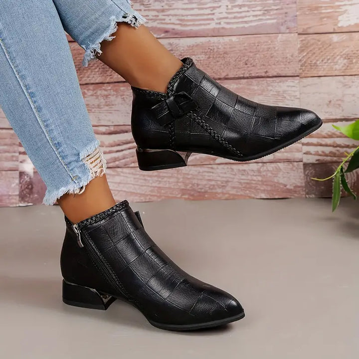 Aria | Women's Textured Leather Side-Zip Ankle Boots