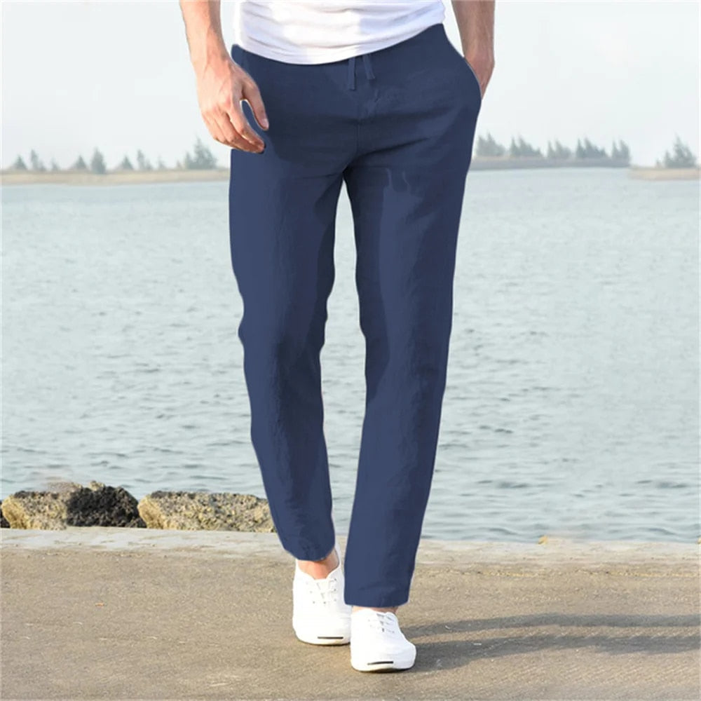 Theo | Men's Linen Drawstring Relaxed Trousers