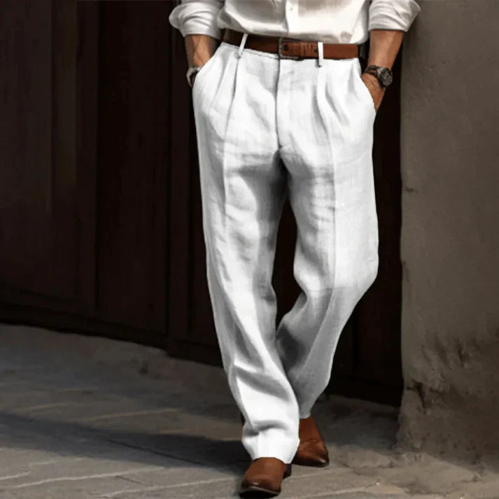 Theo | Men's Pleated Linen Lightweight Trousers