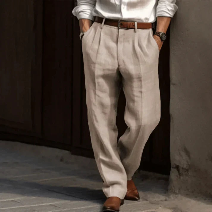 Theo | Men's Pleated Linen Lightweight Trousers