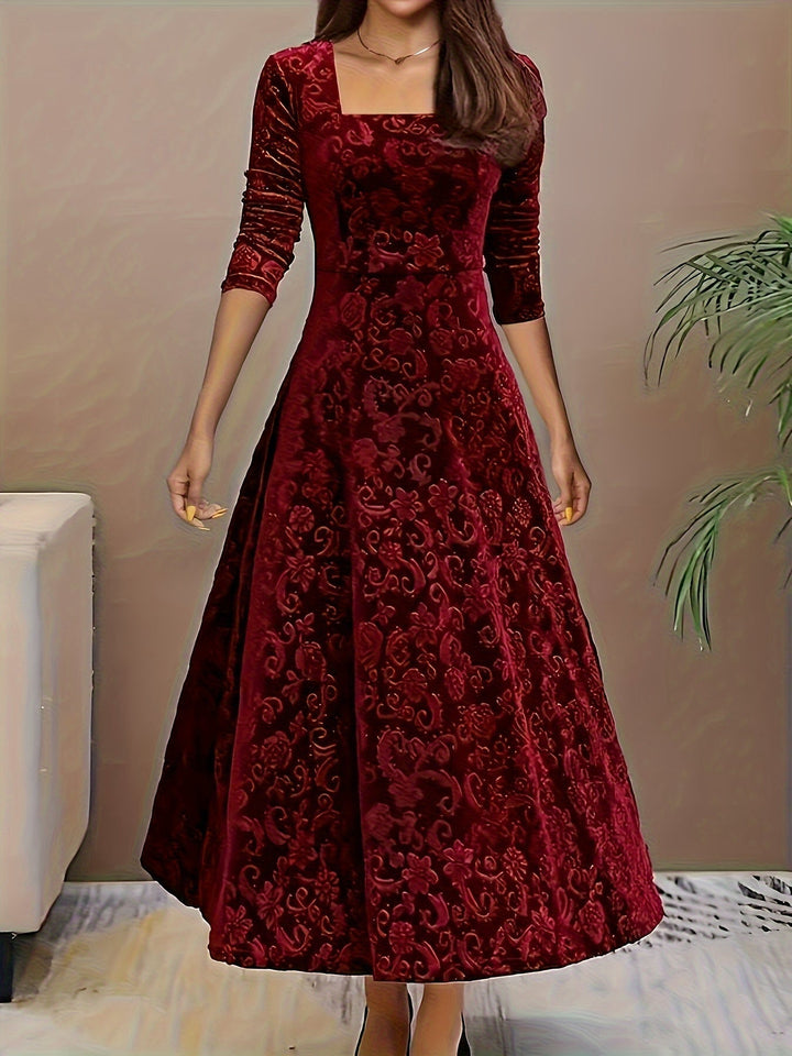Isabella | Women's Velvet Embroidered Maxi Evening Gown
