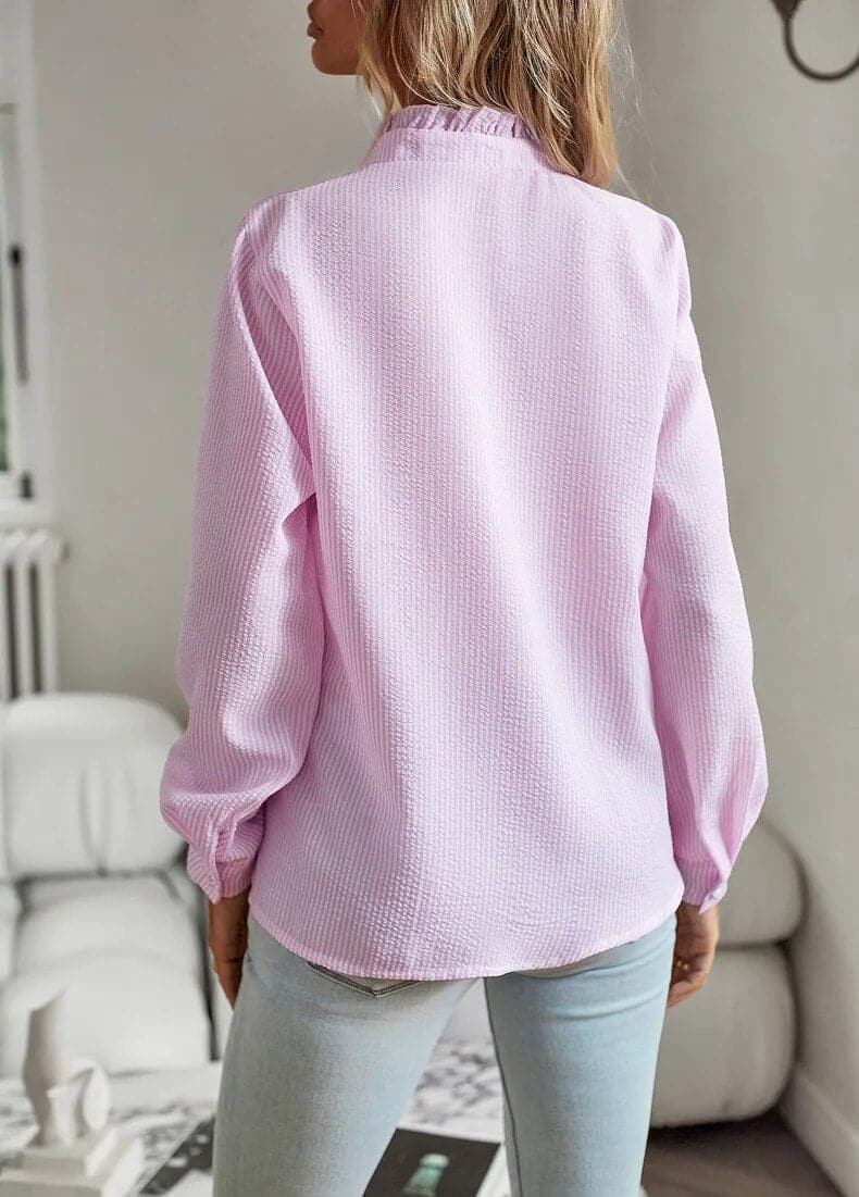 Elena | Women's Striped Ruffle Trim Blouse Top