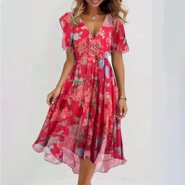 Flora | Women's Flowing Floral Wrap Midi Dress