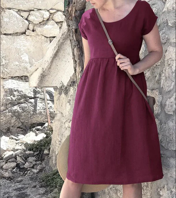 Clara | Women's Relaxed Cap Sleeve Midi Dress with Pockets