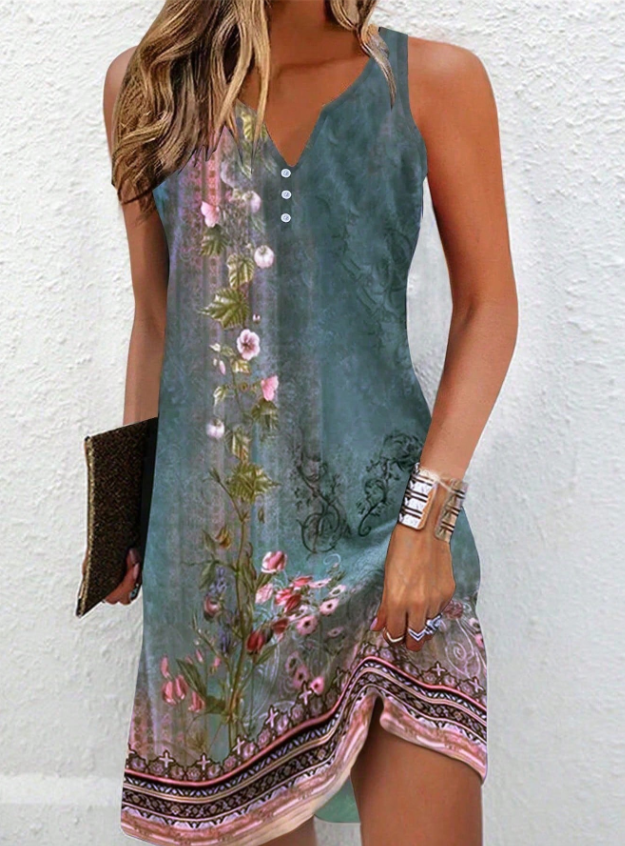 Mila | Women's Abstract Print A-Line Sleeveless Dress