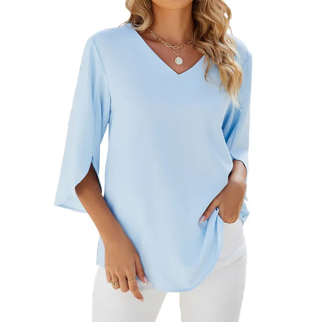 Mila | Women's Relaxed V-Neck Split Sleeve Blouse