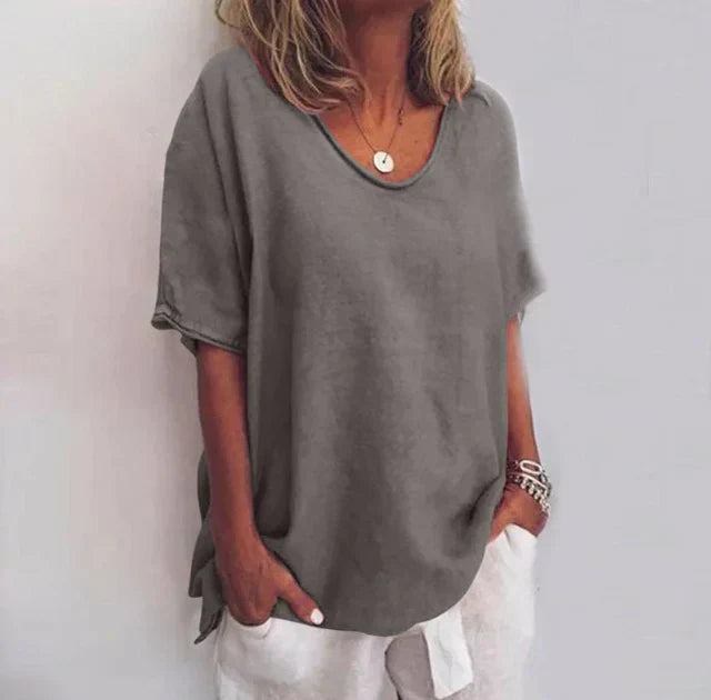 Marina | Women's Loose Fit V-Neck Elbow Sleeve Top