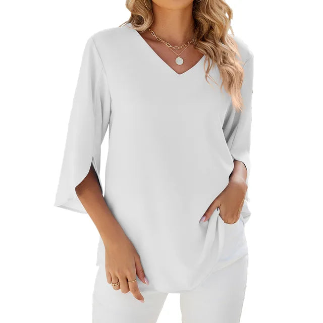 Mila | Women's Relaxed V-Neck Split Sleeve Blouse