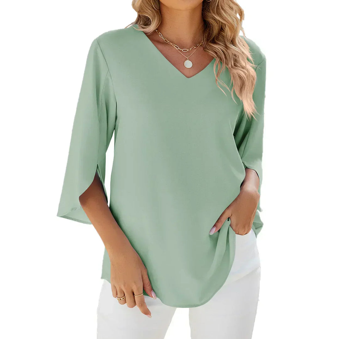 Mila | Women's Relaxed V-Neck Split Sleeve Blouse