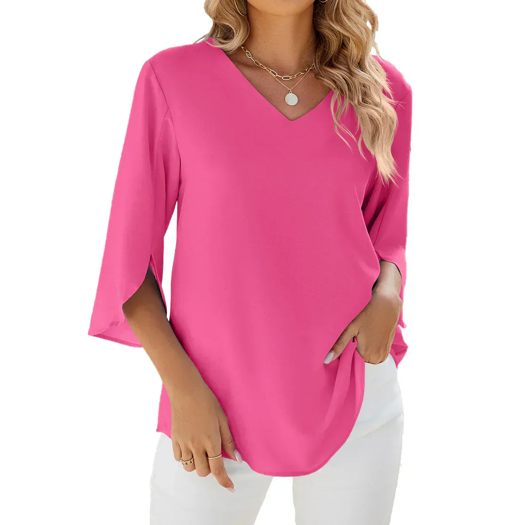 Mila | Women's Relaxed V-Neck Split Sleeve Blouse