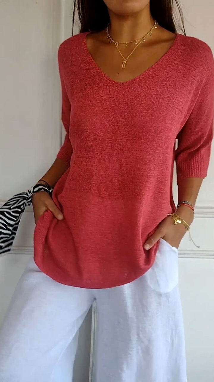 Mila | Women's Relaxed Fit V-Neck Knit Everyday Top