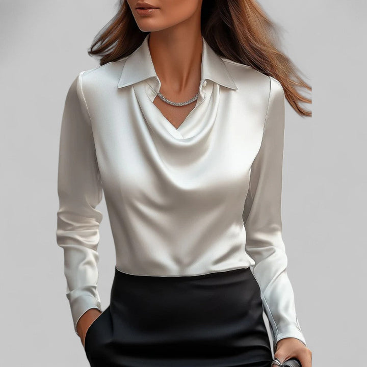 Celine | Women's Draped Satin Long Sleeve Blouse