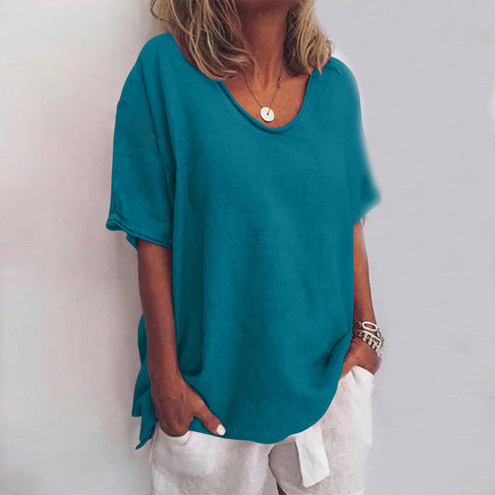 Marina | Women's Loose Fit V-Neck Elbow Sleeve Top