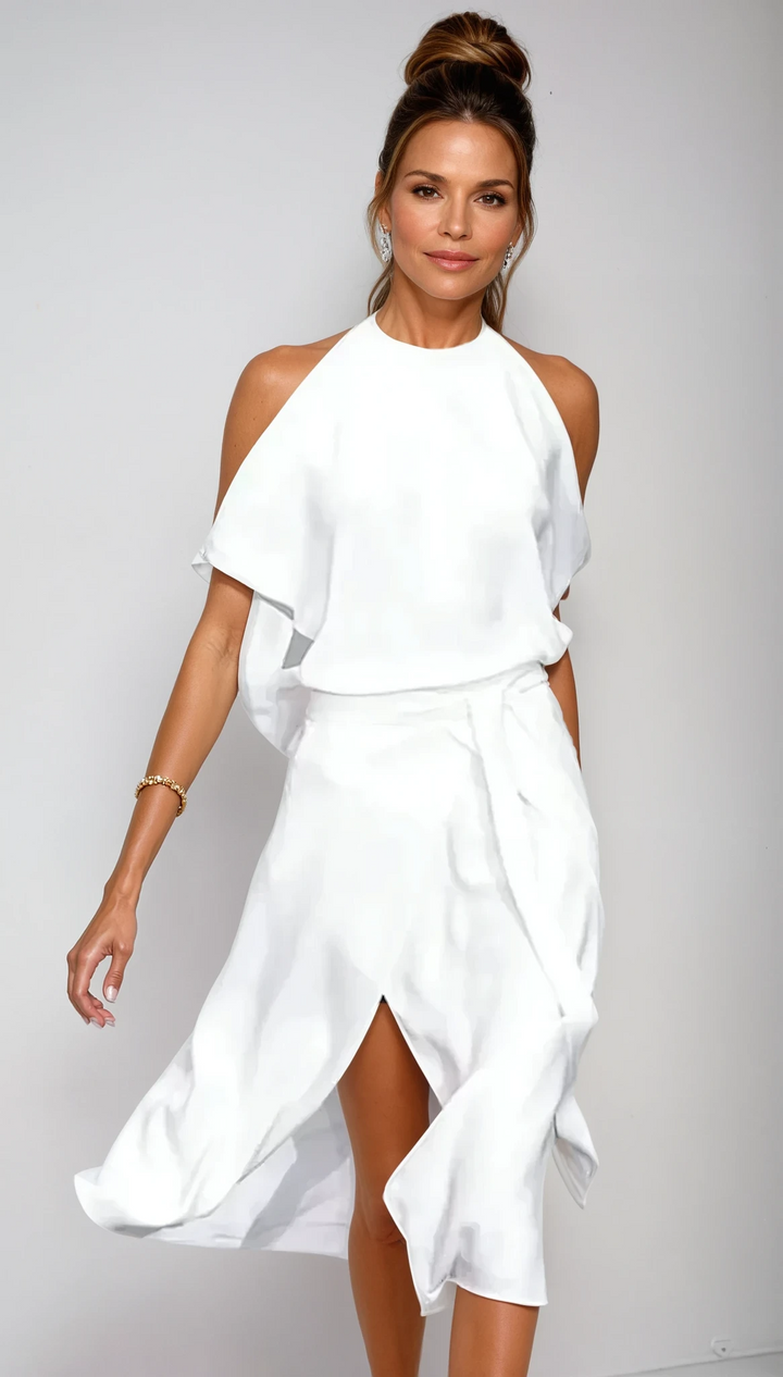 Elara | Women's Halter Neck Flowy A-Line Midi Dress