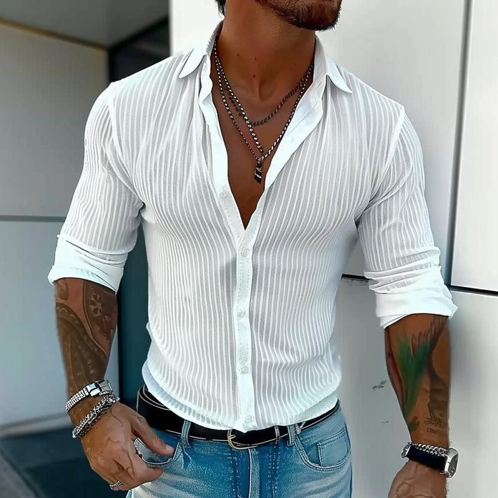 Theo | Men's Ribbed Slim Fit Linen Shirt