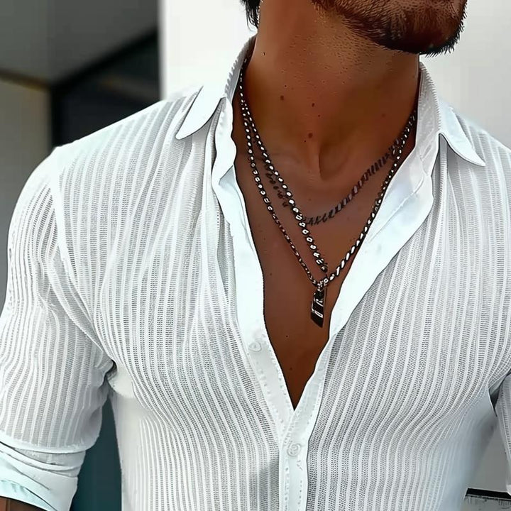 Theo | Men's Ribbed Slim Fit Linen Shirt