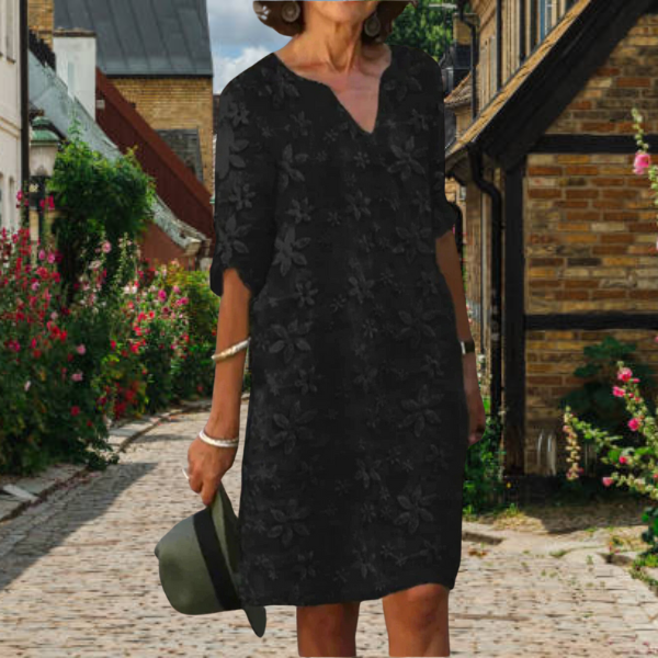 Flora | Women's Embroidered V-Neck Short Sleeve Dress