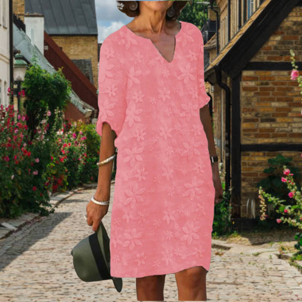 Flora | Women's Embroidered V-Neck Short Sleeve Dress