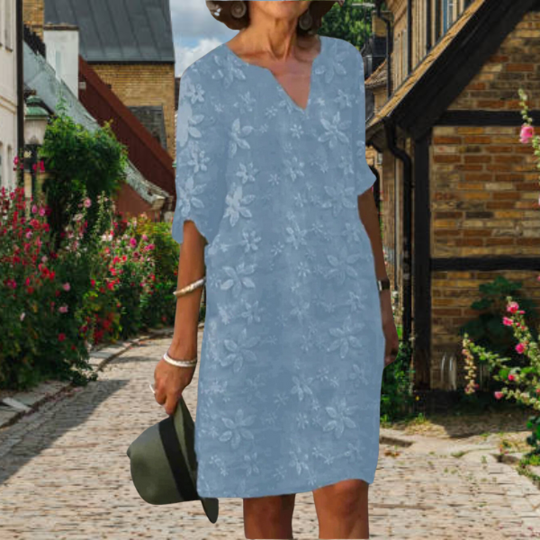 Flora | Women's Embroidered V-Neck Short Sleeve Dress