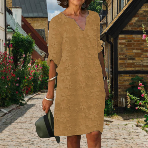 Flora | Women's Embroidered V-Neck Short Sleeve Dress