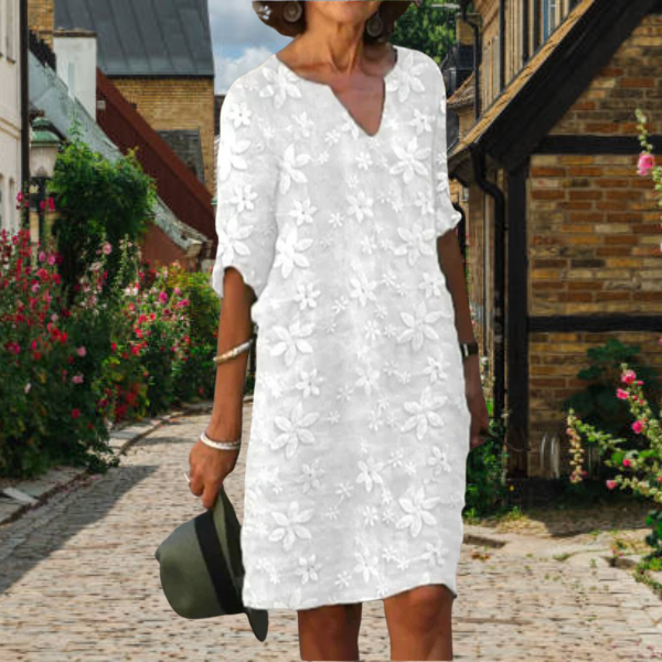 Flora | Women's Embroidered V-Neck Short Sleeve Dress