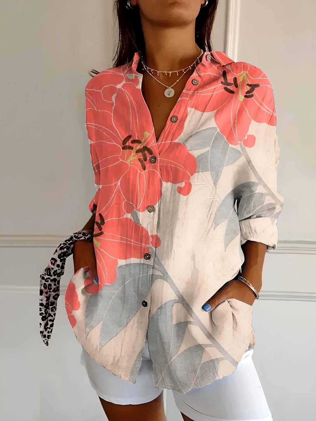 Lila | Women's Printed Long Sleeve Button Front Shirt