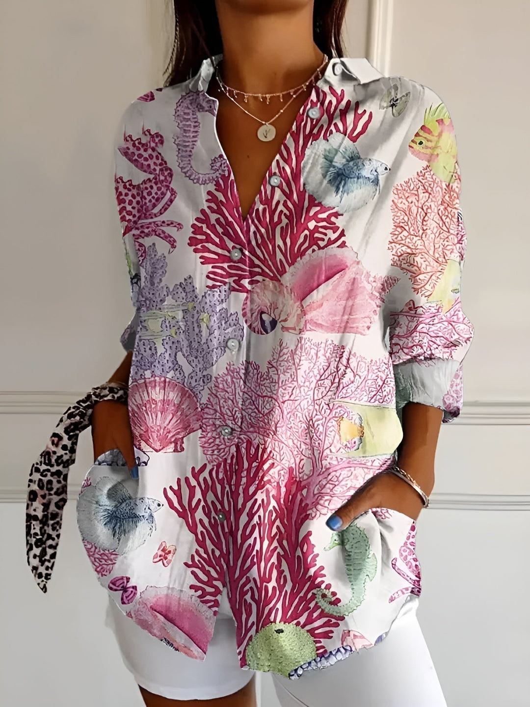 Lila | Women's Printed Long Sleeve Button Front Shirt