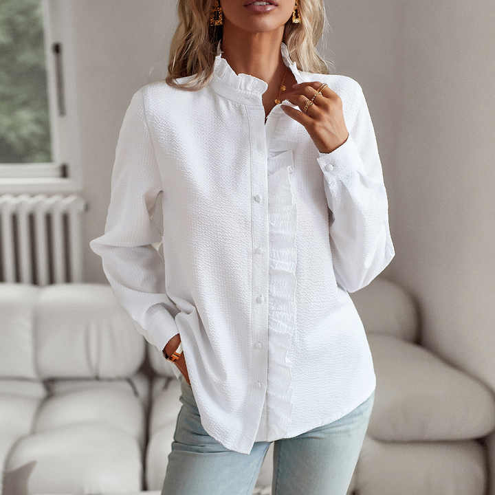 Elena | Women's Striped Ruffle Trim Blouse Top