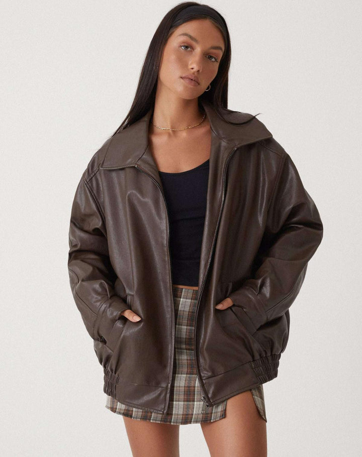 Vera | Women's Oversized Faux Leather Bomber Jacket